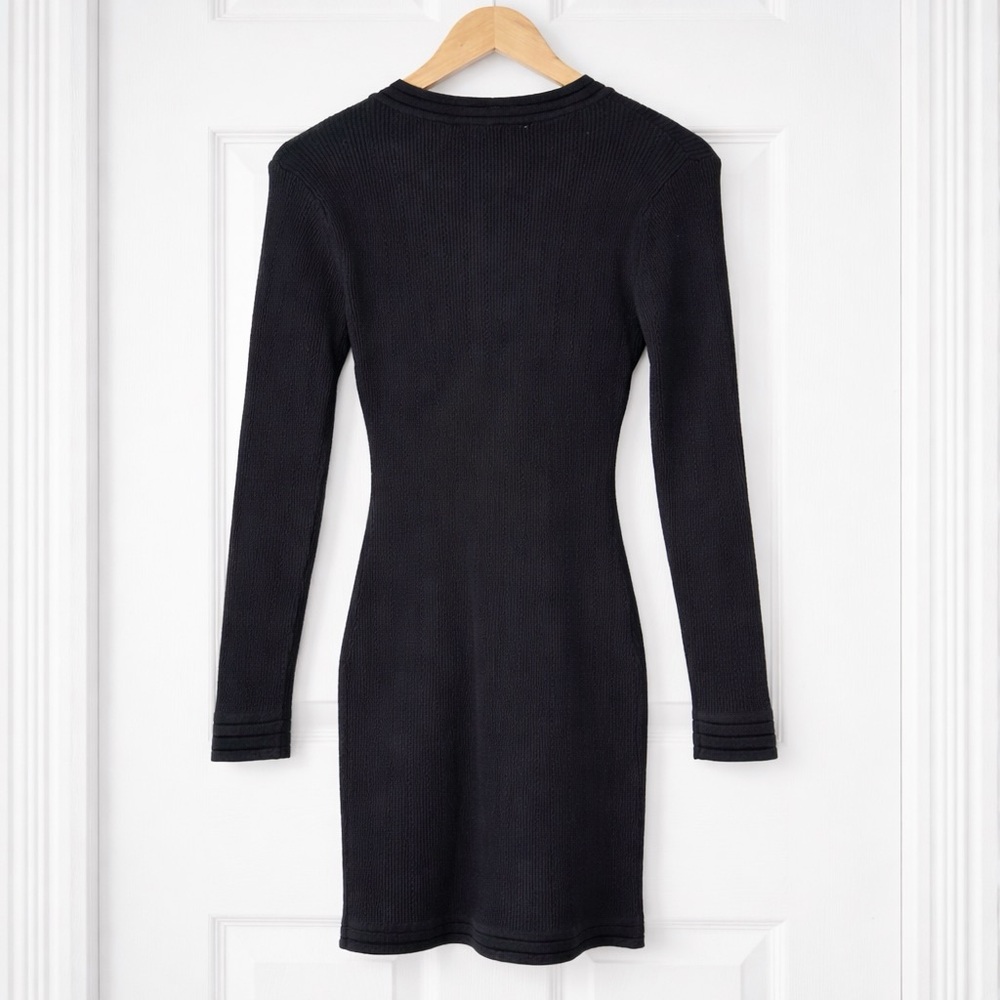 Zara Black Ribbed Knit Mini Dress Gold Button Front Size Medium - Picture 3 of 9